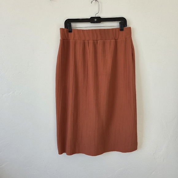 Marc New York Creamy Orange Pleated Midi Skirt Formal Preppy School Autumn L - Picture 6 of 9